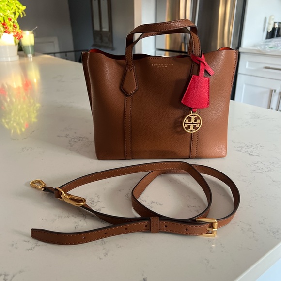 Tory Burch Tan Leather Tote with Red Accents - Picture 4 of 9